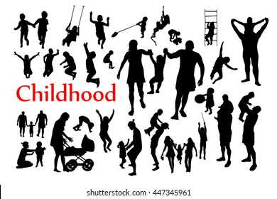 Childhood silhouettes set. Vector