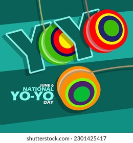 A childhood toy called Yo-Yo with bold text on dark turquoise background to celebrate National Yo-Yo Day on June 6