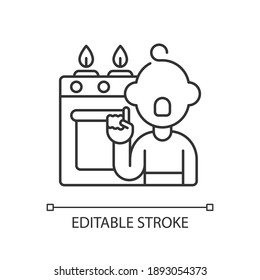 Childhood Trauma Linear Icon. House Safety. Adult Supervision. Child-resistant Safety. Thin Line Customizable Illustration. Contour Symbol. Vector Isolated Outline Drawing. Editable Stroke