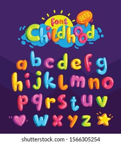 childhood vector color font. cartoon letters for kids design inscription