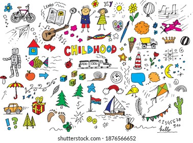 Childhood vector hand drawn doodles