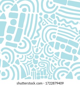 Childish abstract geometric background. Blue patterns.