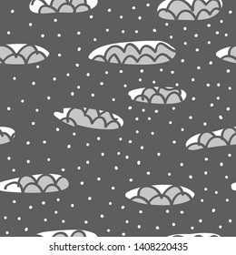 Childish abstract seamless pattern with  clouds in the sky. Cute cartoon snow vector pattern isolated on background. Illustration for fabric, textile, wrapping.