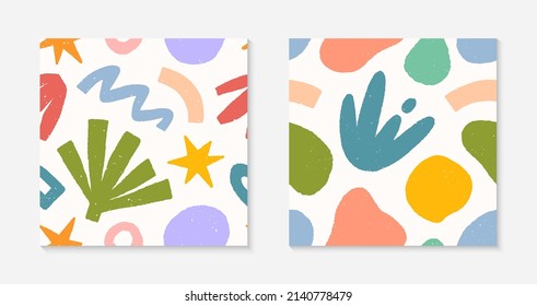 Childish abstract seamless patterns.Colorful hand drawn organic shapes,lines,doodles and elements.Vector trendy designs for prints,flyers,banners,fabric,invitations,branding,covers and more.