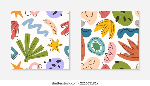 Childish abstract seamless patterns.Colorful hand drawn organic shapes,lines,doodles and elements.Vector trendy designs for prints,flyers,banners,fabric,invitations,branding,covers and more.