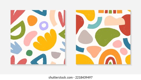 Childish abstract seamless patterns.Colorful hand drawn organic shapes,doodles and elements.Vector trendy designs for prints,flyers,banners,fabric,invitations,branding,covers and more.