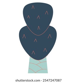 Childish abstract tree. Forest summer plant with green foliage crown, branches, trunk. Primitive botanical deciduous. Kids naive simple flat vector illustration isolated on white background