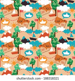 Childish adventure seamless texture, vector illustration