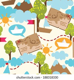 Childish adventure seamless texture, vector illustration