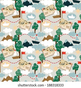 Childish adventure seamless texture, vector illustration