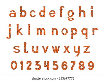 childish alphabet and numbers in colored dots
