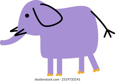 Childish animals. Doodle figure elephant characters. Cute fun children imagination. 