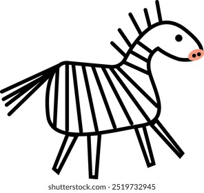 Childish animals. Doodle figure zebra characters. Cute fun children imagination. 
