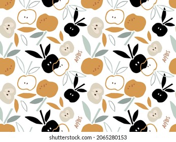 Childish Apples with leaf hand drawn sketch seamless pattern. Doodle sketch vector illustration. Endless print texture. Repeated food eco template for menu, textile, wrapping paper, wallpaper