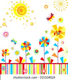 Childish applique with abstract colorful flowers