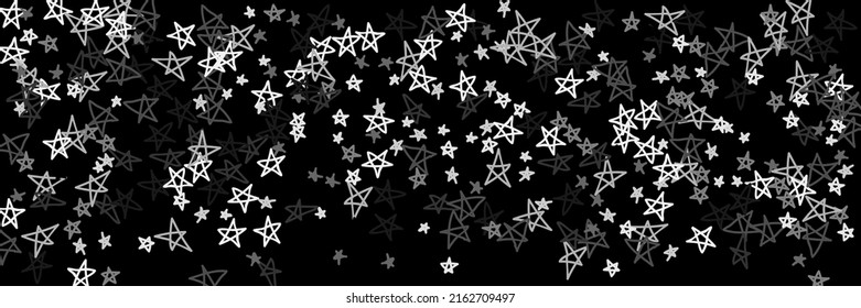 Childish Art Black Childish Chaotic Kids Night Handdrawn Picture. Dark Simple Chaotic Sky Bright Night Handdrawn Stars. White Kids Grey Retro Naive Monochrome Gray Stars Stars Background.