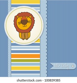 childish baby shower card with cartoon lion