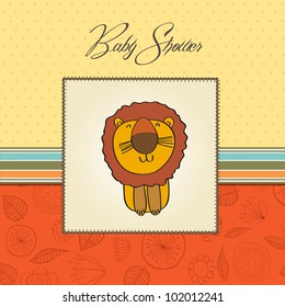 childish baby shower card with cartoon lion