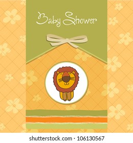 childish baby shower card with cartoon lion