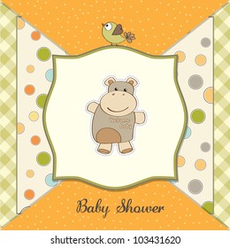 childish baby  shower card with hippo toy