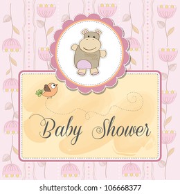 childish baby shower card with hippo toy