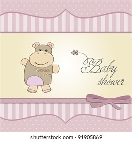 childish baby shower card with hippo toy