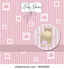childish baby shower card with hippo toy