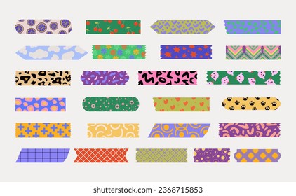 childish bandages. medical first aid kit, medical adhesive elastic different colored protection tapes. vector cartoon objects collection.