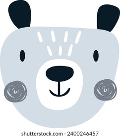 Childish Bear Head Vector Illustration