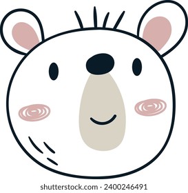 Childish Bear Head Vector Illustration