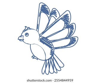Childish bird drawing in scribble style, doodle style vector illustration. white background.