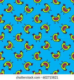 childish bird  seamless pattern design, blue color birdie pattern, decorative design for textile, children stuff, wrapping paper, scrapbook, cards, kids print.