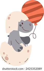 Childish Birthday Dinosaur In Egg Vector Illustration