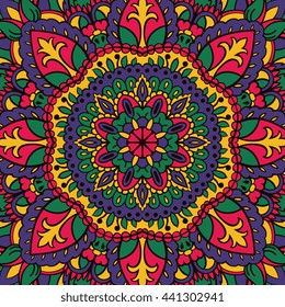 Childish bright pattern of mandalas. Vector colorful background. Template for textile, carpet, shawls.