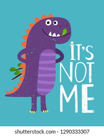 Childish card with print dinosaur. Toy dino for print t-shirt. Vector illustration