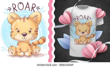 Childish cartoon character animal tiger - idea for print t-shirt