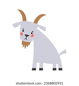 Childish cartoon goat. Farm animal. Vector illustration