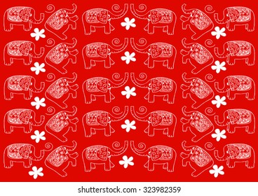 Childish cartoon pattern with doodle elephant
