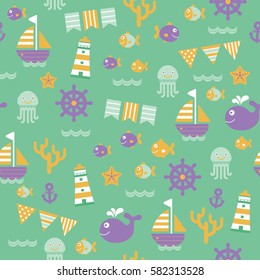 childish cartoon sea seamless pattern