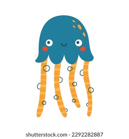 A childish clip art with funny swimming octopuse. Children's creative vector illustration for textile, card, logo, sticker, apparel. Flat modern design. Sea animal. Ocean cartoon dweller.