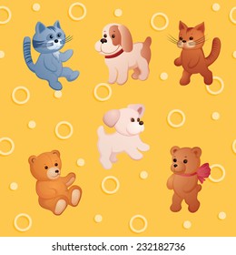 Childish colorful pattern with plush toys