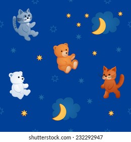 Childish colorful pattern with plush toys