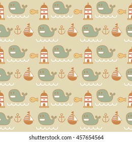 childish comic vector seamless pattern with whales