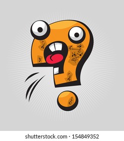 Childish confused question mark with big eyes and funny face expressions