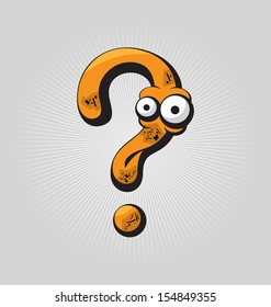 Childish confused question mark with big eyes and funny face expressions