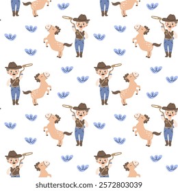 Childish cowboy patterns for kids design featuring playful western theme.