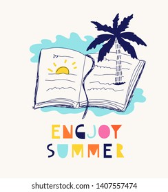 Childish creative print "ENJOY SUMMER". Vector illustration.