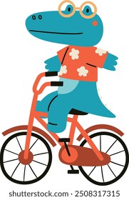 Childish Crocodile On Bicycle Vector Illustration