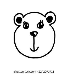 Childish cute animal face, bear head doodle style. Creative doodle print for fabric, poster, textile, postcard, wallpaper, baby apparel.