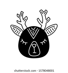 Childish cute animal face, scandinavian style. Deer. Creative doodle print for fabric, poster, textile, postcard,wallpaper, baby apparel. Vector cartoon illustration